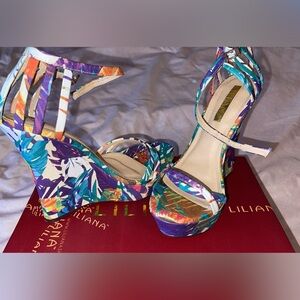 Tropical Print Wedge Heels